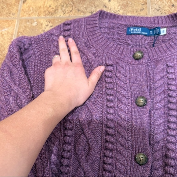 NWT Polo Ralph Lauren Cable Bubble Knit Cardigan XL Purple Wool Alpaca Fisherman - Picture 4 of 11